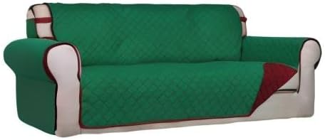 PureFit Reversible Quilted Sofa Cover, Water Resistant Slipcover Furniture Protector, Washable Couch Cover with Non Slip and Elastic Straps for Kids, Dogs, Pets (Sofa, Green/Red)