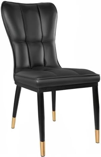 High-Back Faux Leather Dining Chairs Set of 2, Modern Sturdy Upholstered Accent Side Chair Deep Sponge Padded Seat with Metal Legs for Kitchen Dining Living Room Bedroom (Black)