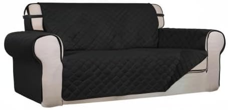 PureFit Reversible Quilted Sofa Cover, Water Resistant Slipcover Furniture Protector, Washable Couch Cover with Non Slip and Elastic Straps for Kids, Dogs, Pets (Oversized Loveseat, Black/Black)