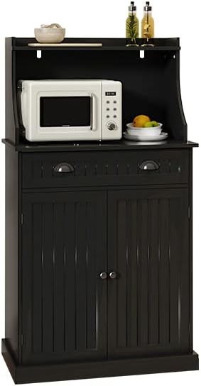 54" Freestanding Kitchen Pantry Storage Cabinet with Doors and Adjustable Shelves, Microwave Oven Cabinet with Drawer for Kitchen, Bathroom or Hallway,Black