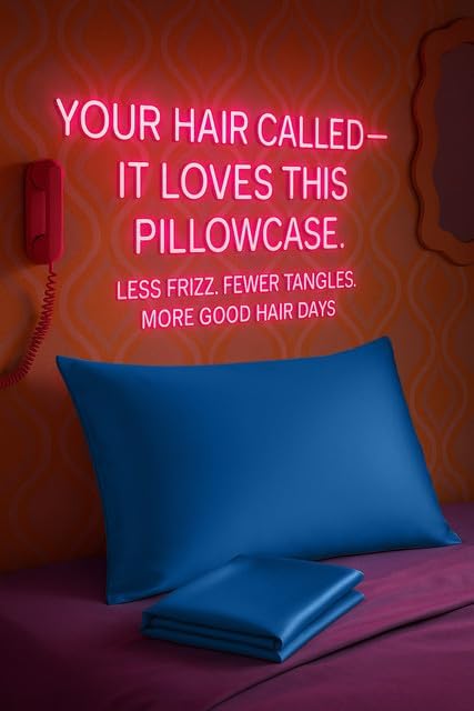Royal Blue Satin Pillowcase with Zipper, for Hair and Skin Care, Feels Soft and Cool Like a Silk Pillowcase, Satin Pillow Cases 2 Pack, Slik Pillow Cover, Queen Size - Set of 2