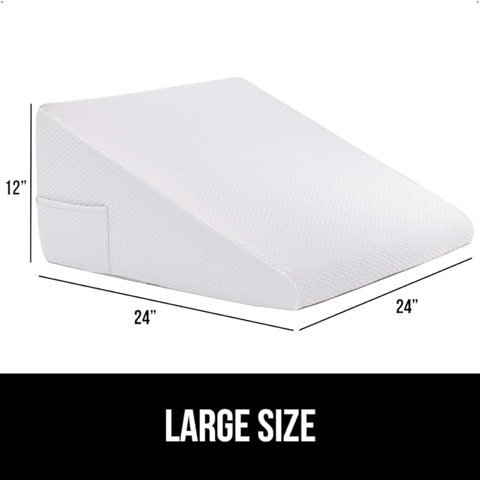 GORILLA GRIP Bed Wedge Pillow for Sleeping, Soft Dual Layer Memory Foam, Stay in Place Dots, Breathable, Ergonomic Headboard Triangle Sleep Support, Reading Elevation Anti Snoring, 12in White