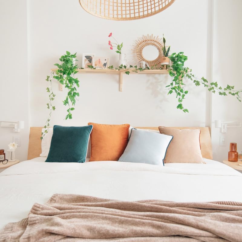 MONDAY MOOSE Decorative Throw Pillow Covers Cushion Cases, Set of 4 Soft Velvet Modern Double-Sided Designs, Mix and Match for Home Decor, Pillow Inserts Not Included (16x16 inch, Orange/Green)