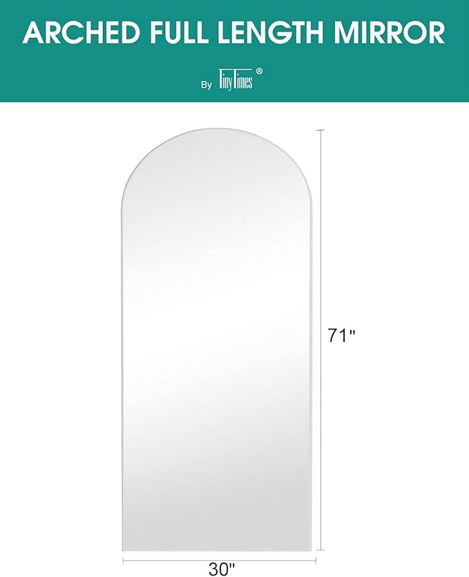 TinyTimes Full Length Mirror, 71"x30" Oversized Floor Length Mirror with Stand, White Arched Wall Mirrors with Aluminum Frame, Large Full Body Mirrors for Bedroom Living Room