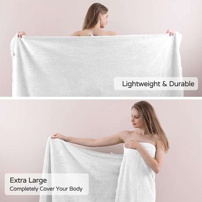 8 Piece Premium Towel Set, 2 Ultra Large Bath Sheet, 2 Hand Towels, 4 Washcloths, Super Soft, Lightweight, Highly Absorbent Quick Dry Bath Towel Set Hotel Spa Quality for Bathroom (White)