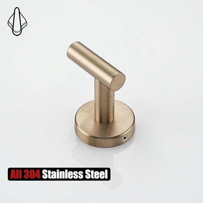 JQK Bathroom Towel Hook Champagne Bronze, Coat Robe Clothes Hook for Bathroom Wall Mounted (Pack of 4), SUS 304 Stainless Steel 0.8mm, TH100-CB-P4