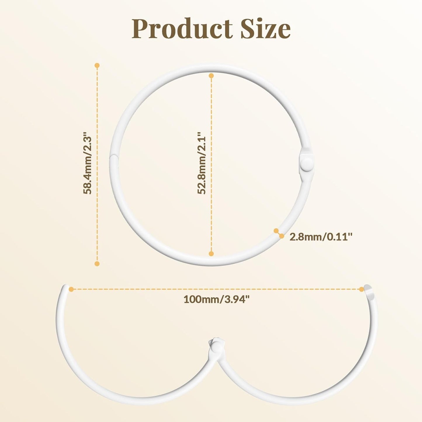 Anti-Drop Shower Rings, 12 Pcs Metal Rings for Curtain Rod, Rust Proof, White