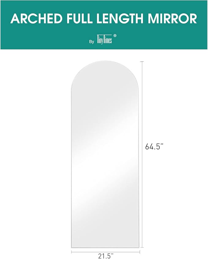 TinyTimes 64''x21'' Arched Full Length Mirror with Stand, Full Body Mirror, Mirrors Full Length Floor Freestanding, Wall Mounted Mirrors for Bedroom Living Room Cloakroom, White