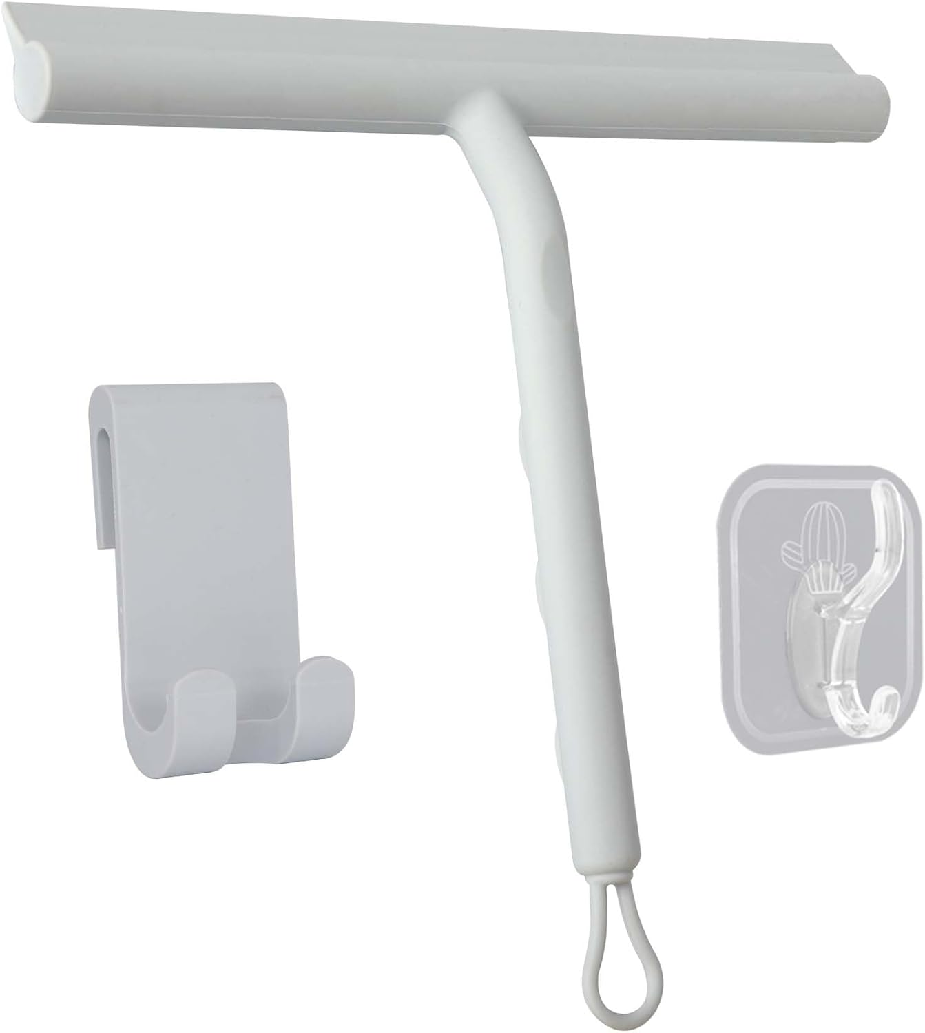 Squeegee for Shower Glass Doors, Resilient Loop - No-Drill & Adhesive Hook, Silicone Shower Squeegee with Stainless Steel Core, Cleaning Tool for Home, Kitchen, Bathroom & Car - Grey