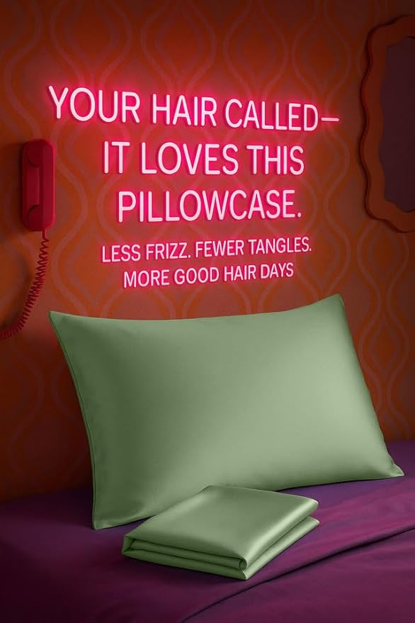 Satin Pillowcase with Zipper, for Hair and Skin Care, Feels Soft and Cool Like a Silk Pillowcase, Satin Pillow Cases 2 Pack, Slik Pillow Cover, Sage Green - Standard Size - Set of 2
