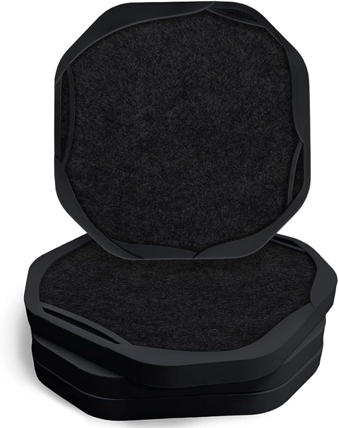 UMIRRO Absorbent Coasters for Drinks, Cool Silicone Cup Coaster with Felt Insert for Modern Coffee Table Decor, Small Unique Birthday Gift Ideas for Men Dad Him Women Mom Her, 4", Black, Set of 4