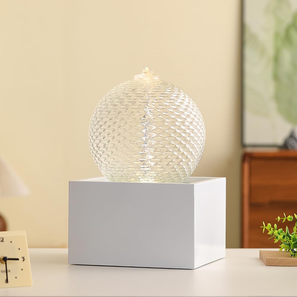 Indoor Water Feature Tabletop Ceramic Fountain Home Kitchen Office Decoration Modern Design Style (White Bigger Size)