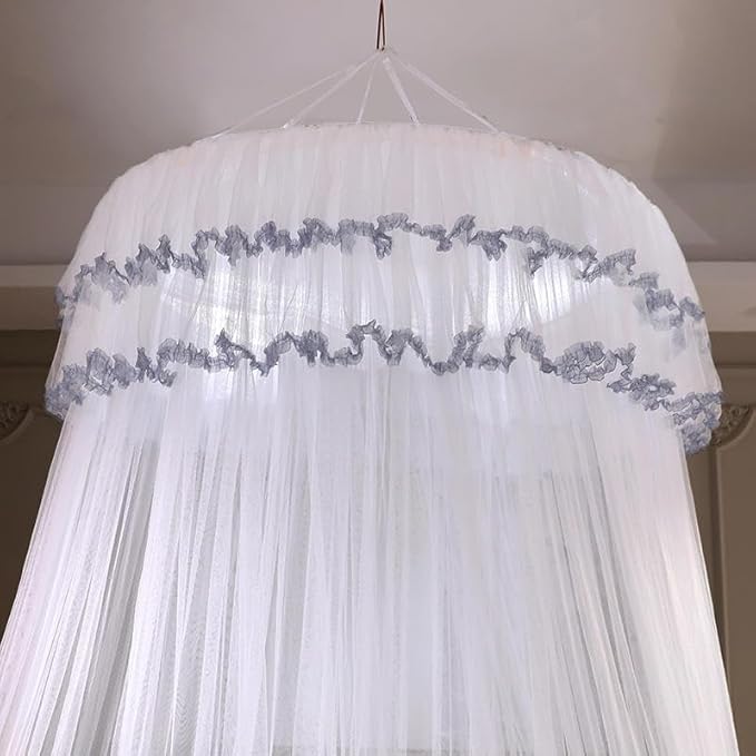 Kertnic Mosquito Net Bed Canopy for Girls, Princess Canopy Bed Curtain Fine Sheer Mesh Dome Bed Canopies, Kids & Adults Lace Tent for Twin Full Queen King Bed (White)