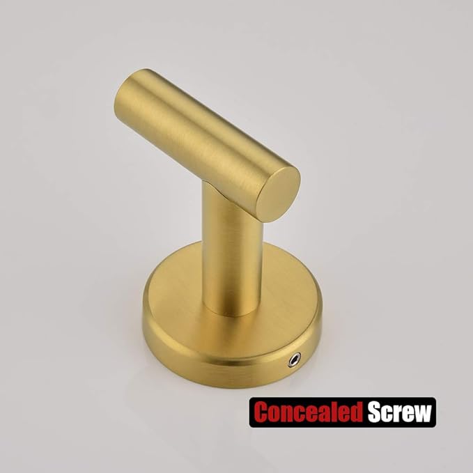 JQK Bathroom Towel Hook Brushed Gold, Brass Coat Robe Clothes Hook for Bathroom Kitchen Garage Wall Mounted (Pack of 4), SUS 304 Stainless Steel 0.8mm, TH100-BG-P4