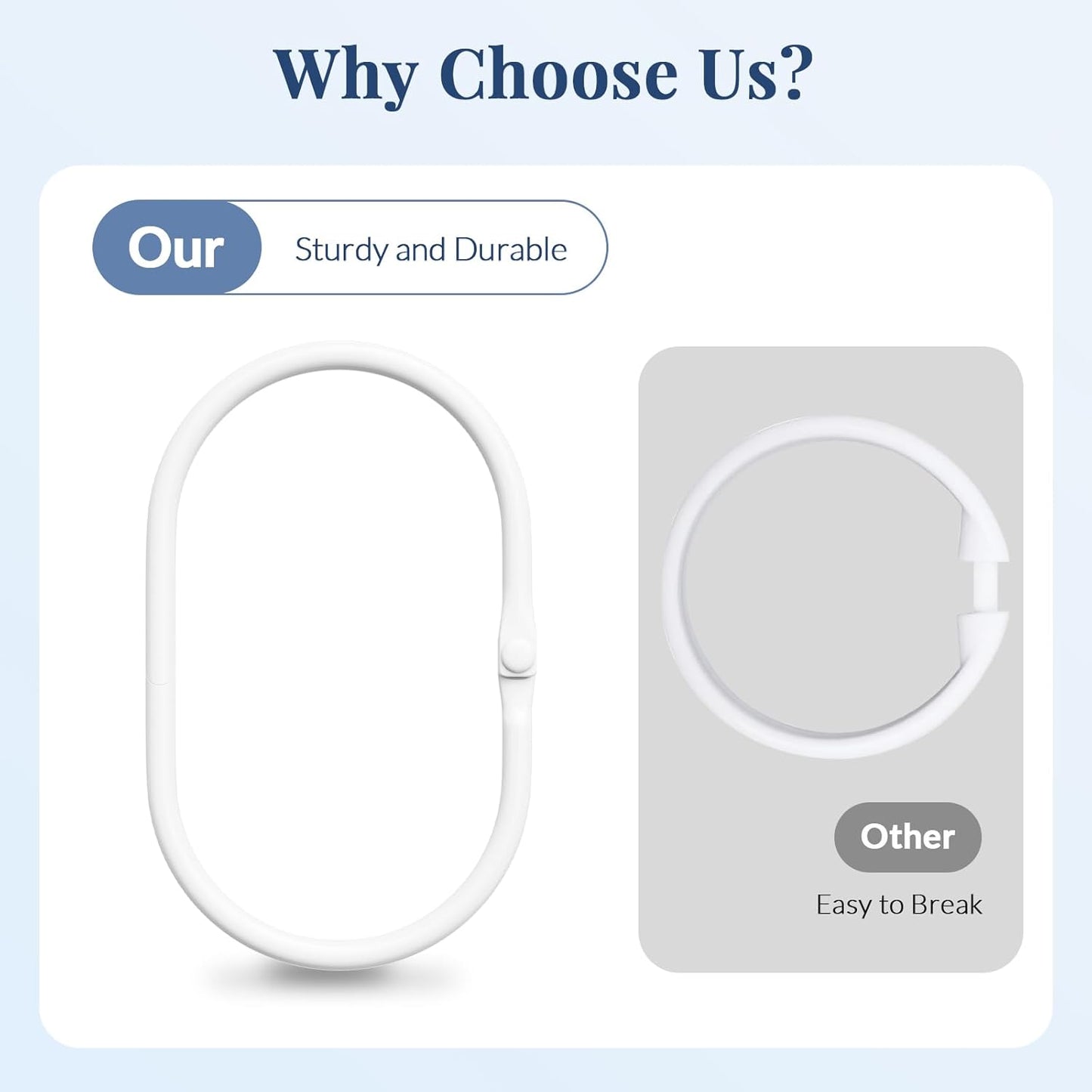 Shower Curtain Rings, White Shower Curtain Hooks 12 Pcs Anti-Drop Shower Rings for Curtain, Metal Shower Curtain Rings Rust Proof, Shower Hooks for Shower Curtain Rod, Curtain Rings