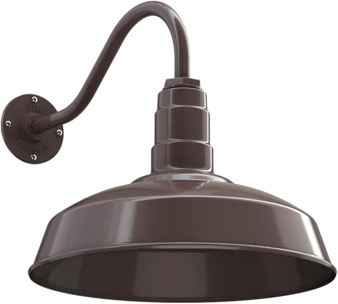 Steel Lighting Co. Gardena Barn Light | Outdoor Wall Mounted | 16" Dome | 16" Gooseneck | Farmhouse Light Made in America | Dark Bronze Exterior/Dark Bronze Interior