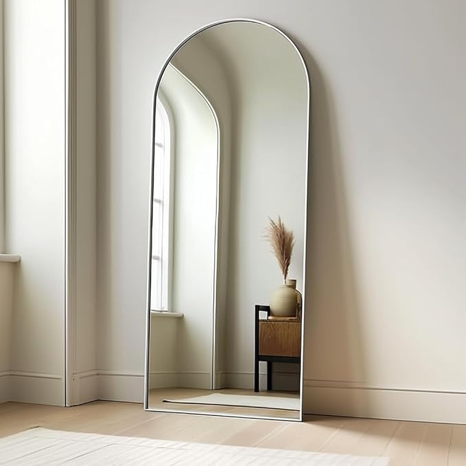 TinyTimes 64''x21'' Arched Full Length Mirror with Stand, Full Body Mirror, Mirrors Full Length Floor Freestanding, Wall Mounted Mirrors for Bedroom Living Room Cloakroom, White