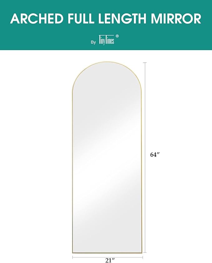 TinyTimes 64''x21'' Arched Full Length Mirror with Stand, Full Body Mirror, Mirrors Full Length Floor Freestanding, Wall Mounted Mirrors for Bedroom Living Room Cloakroom (Gold)
