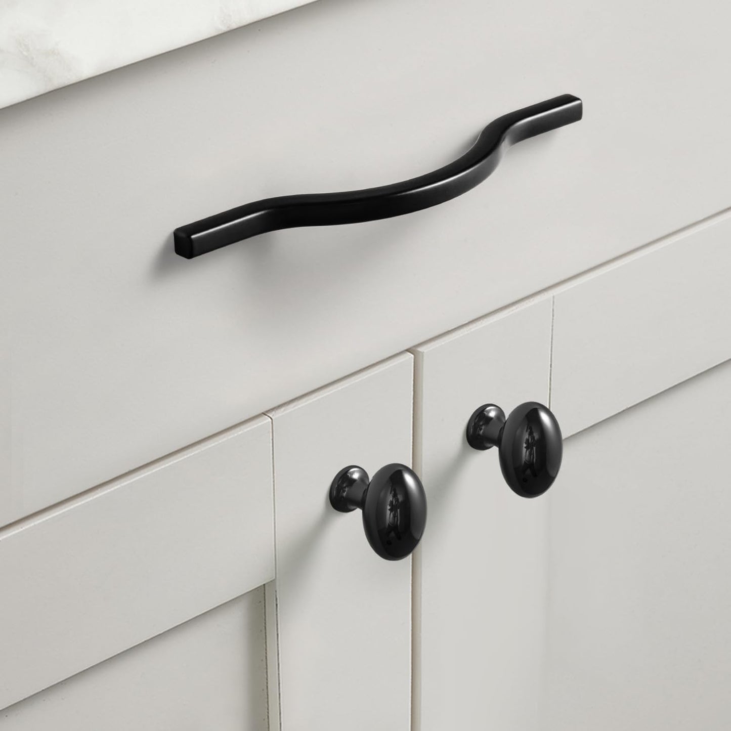 Goo-Ki 1.2 Inch(36MM) Oval Bright Black Drawer Knobs, Modern Zinc Alloy for Cabinet Knobs for Dresser,6 Packed