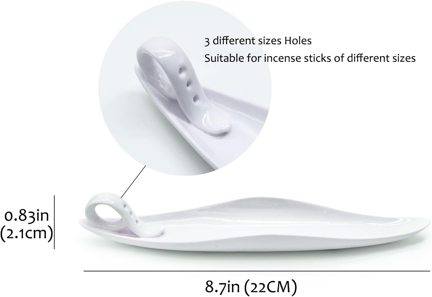 9" Length Incense Stick Holder with 3 Holes, White Porcelain Incense Tray Ash Cather for Spa, Meditation Room, Yoga, Home, Office (White)
