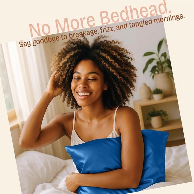 Royal Blue Satin Pillowcase with Zipper, for Hair and Skin Care, Feels Soft and Cool Like a Silk Pillowcase, Satin Pillow Cases 2 Pack, Slik Pillow Cover, Queen Size - Set of 2