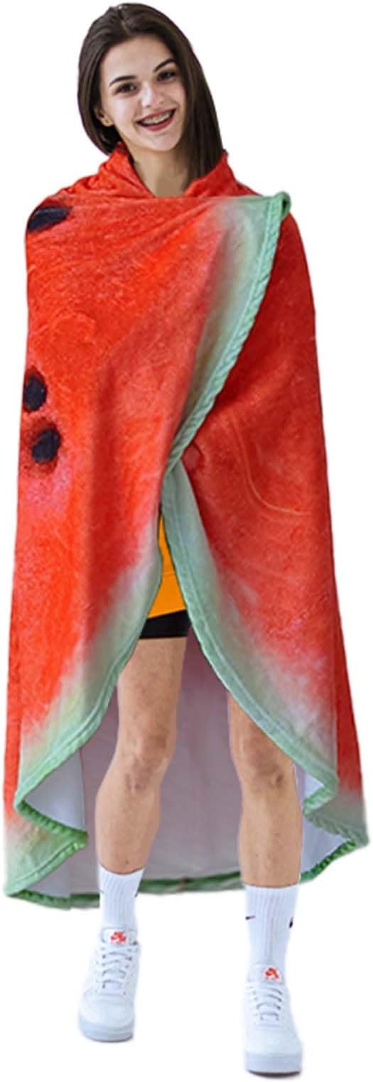 Vessia Watermelon Printed Throw Blanket, 60 inches Realistic Funny Round Food Blanket for Adults and Kids, 300GSM Novelty Fruits Throw for Couch, Sofa, Bed, Fun Home Decor for All Seasons
