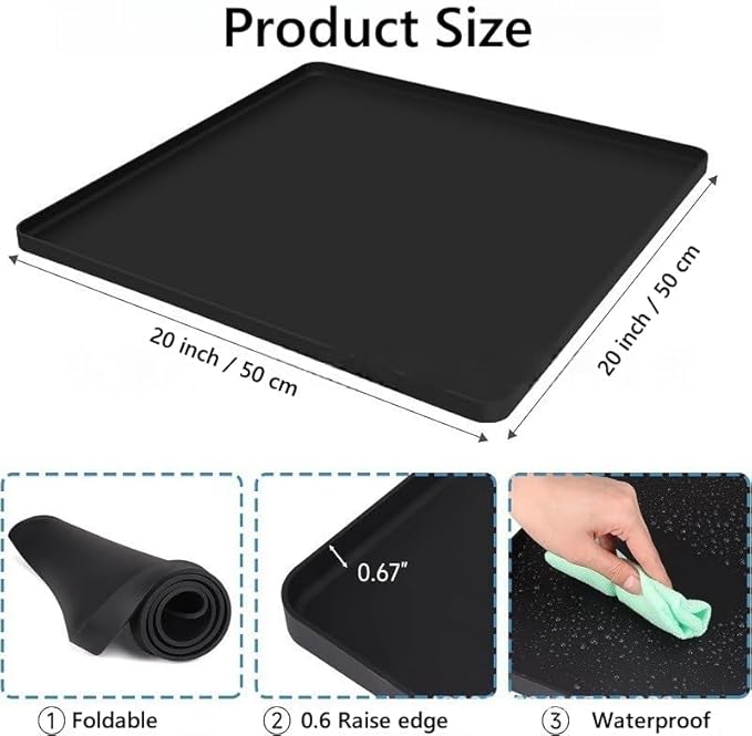 Mini Fridge Silicone Mat with Raised Edges, 20" x 20" x 0.6" Small mini Fridge Drip Tray,Mini Refrigerator Carpets Floor Protector (No Base Raisers)