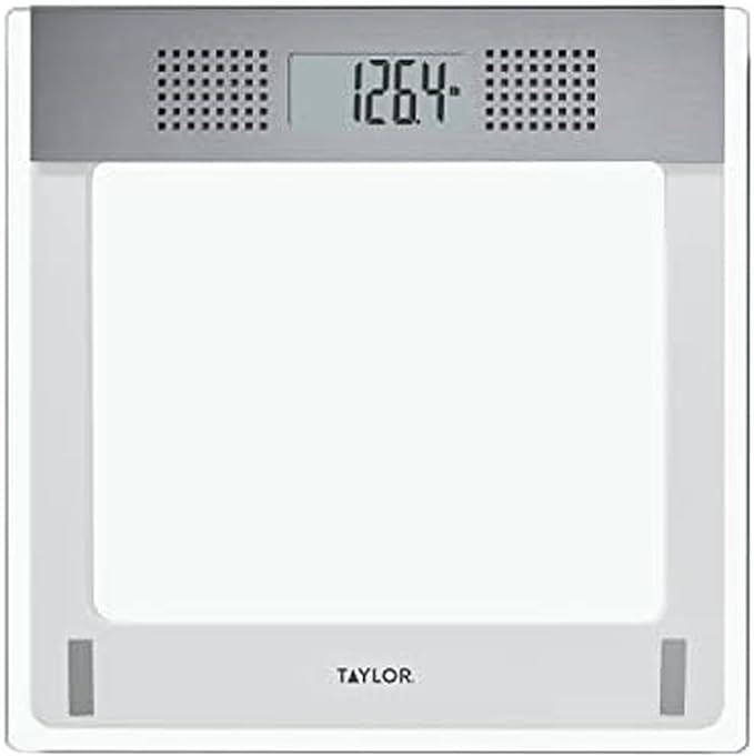 Taylor Digital Bathroom Talking Scale, 5 Languages, Scales Body Weight, White Scale Clear Glass Stainless Steel Accents, 440LB Capacity, Clear Stainless Steel Accents (5294756)
