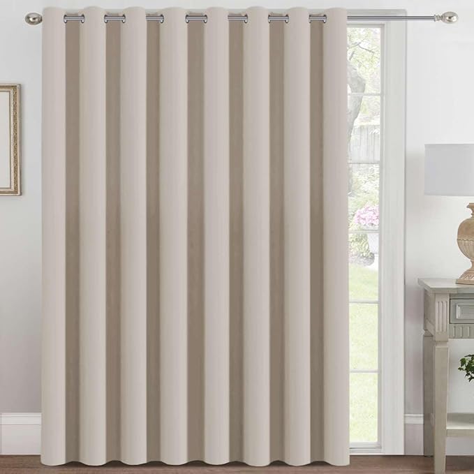 H.VERSAILTEX Blackout Patio Curtains 100 x 108 Inches for Sliding Door Extral Wide Blackout Curtain Panels Thermal Insulated Room Divider - Grommet Top, 9' Tall by 8.5' Wide - Natural