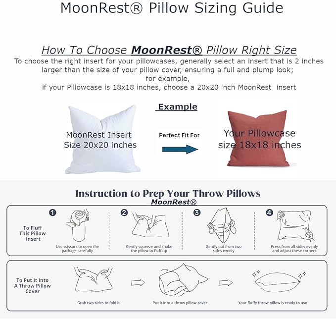 MoonRest® Synthetic Down Alternative 16x34 Lumbar Pillow Insert Form, for Decorative Throw Pillow, Sofa, Cushions, Body and Bed - Pack of 2- Size 16” X 34”