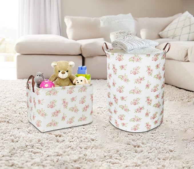 Pink Flower Laundry Hamper, laundry Basket, Nursery Hamper,Waterproof Storage Bin for Bedroom,Clothes Organizer Basket, Room Decor(Pink Flower)