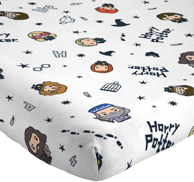 Jay Franco Kids Sheet Set with Fitted, Flat Sheets & Pillow Cover - Ultra-Soft Bedding with Pillowcase for Room Decor, White - Harry Potter, 3 Piece Twin