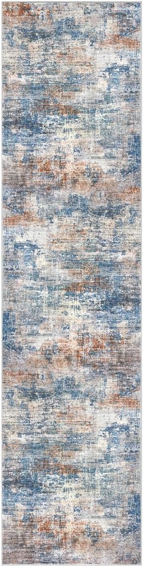 IOHOUZE Abstract Runner Rug 2x8 Ft Washable Runners for Hallways, Non Slip Kitchen Runner Printed Faux Wool Entryway Runner Indoor, Modern Abstract Floor Carpet for Hall Bedroom, Blue Rust