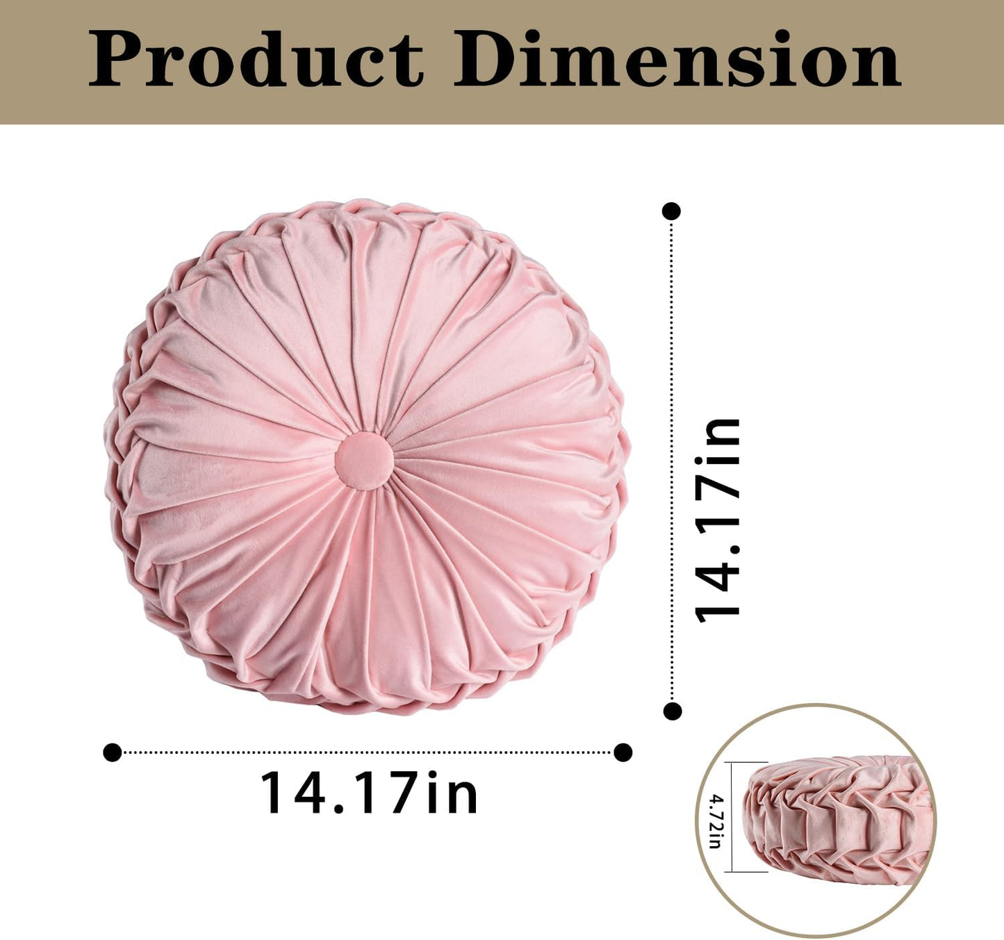 HIG Set of 2 Pink Ruched Velvet Round Throw Pillows – 14.5’’ Decorative Pillows with Soft Polyester Filling for Couch, Bed, Living Room, Bedroom, or Dorm – Handmade, Stress Relieving, All-Season
