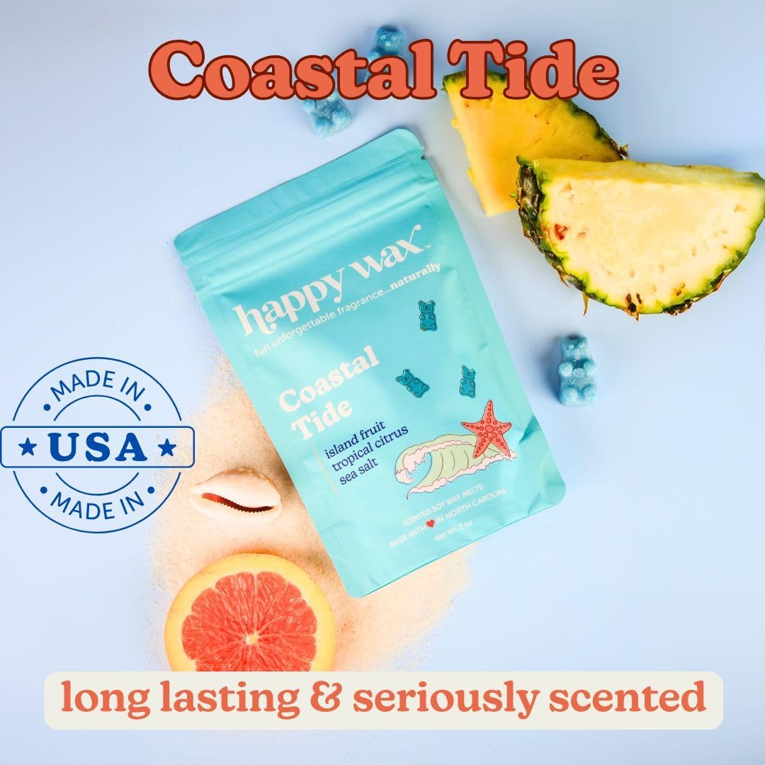 Happy Wax Fan Favorites Collection Scented Natural Soy Wax Melts – 6 Total Oz. of Scented Wax Melts, Collection Includes Lemon Verbena, Coastal Tide and Eucalyptus Spearmint