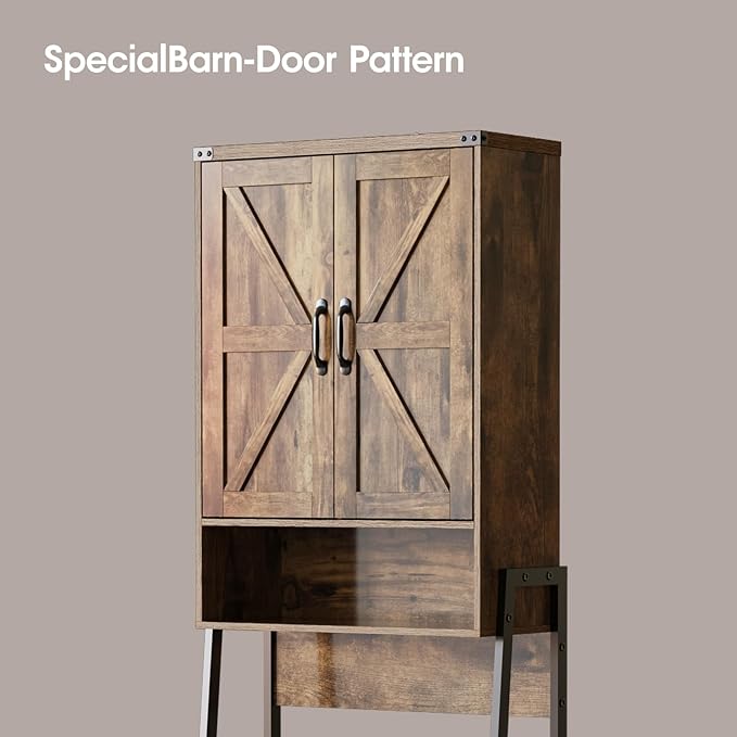 Over The Toilet Storage Cabinet with 2-Door Design Bathroom Organizers and Storage with Anti-Tip Device Over Toilet Organizer with Shelves for Bathroom,Restroom,Laundry Brown