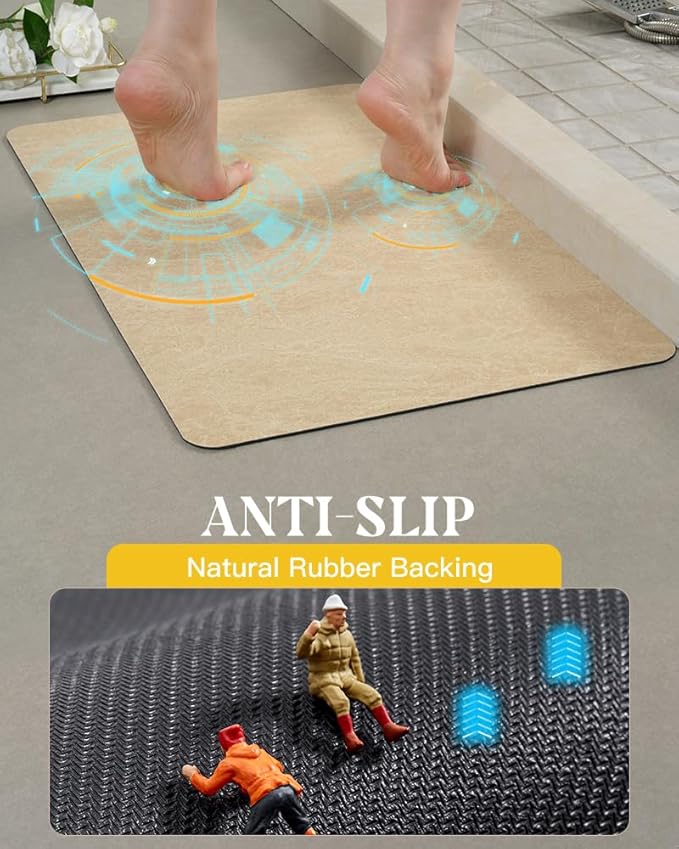 MontVoo -Bath Mat Rug-Rubber Backing Non Slip Quick Dry Absorbent Thin Bathroom Rugs Fit Under Door-Faux Suede Surface Bathroom Floor Mats-Shower Rug for in Front of Bathtub Shower Beige 24"X70"
