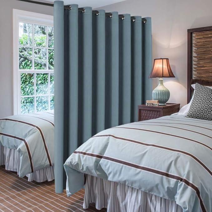 H.VERSAILTEX Blackout Patio Curtains 100 x 108 Inches for Sliding Door Extral Wide Blackout Curtain Panels Thermal Insulated Room Divider - Grommet Top, 9' Tall by 8.5' Wide - Stone Blue