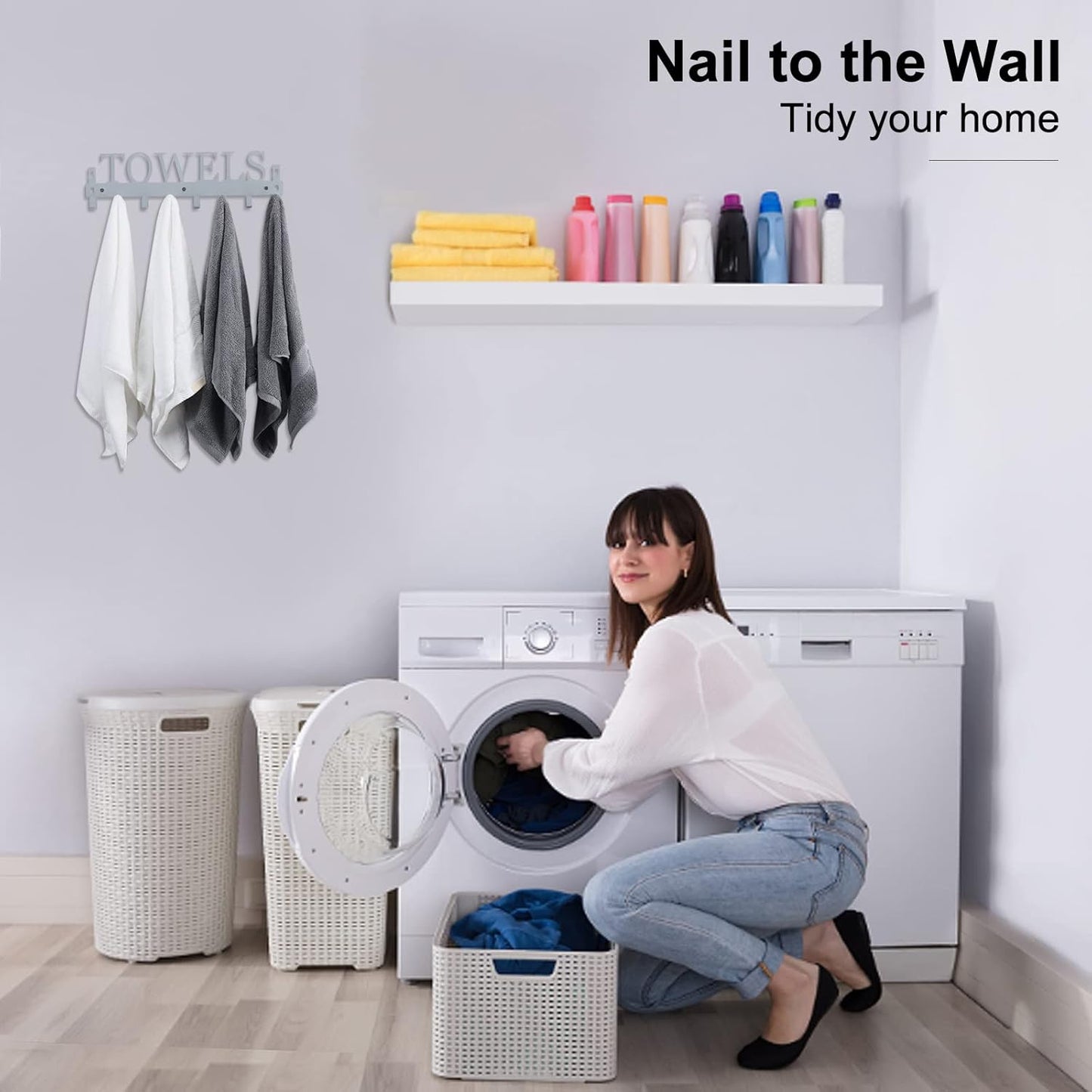 Over The Door Hooks, Heavy Duty Wall Mount Towel Hanger with 8 Hooks for Bedroom, Bathroom, Kitchen Towels, Silver