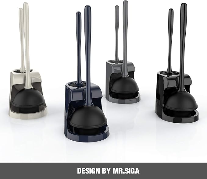 MR.SIGA Toilet Plunger and Bowl Brush Combo for Bathroom Cleaning, Black, 2 Sets
