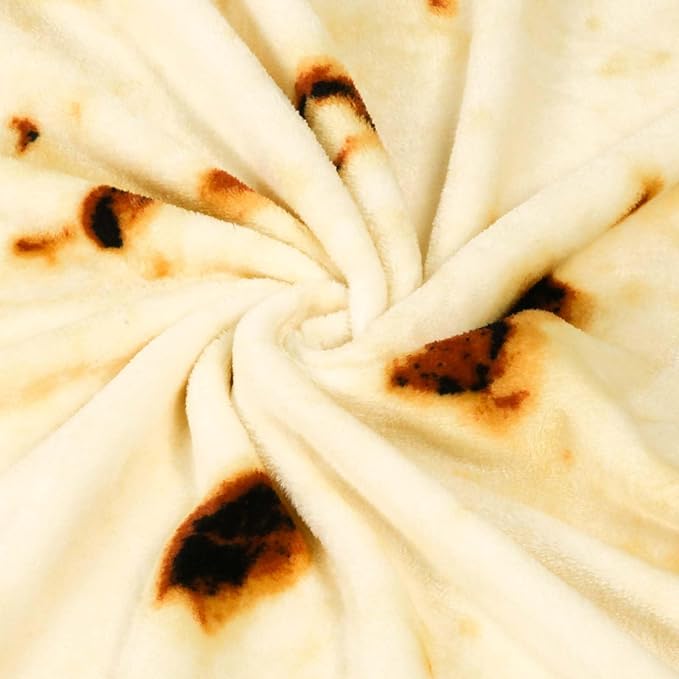 Vessia Burritos Tortilla Queen Size Blanket(Beige, 90 inches) Giant Realistic Funny Food Blanket for Adults and Kids, Novelty Double Sided Round Tortilla Wrap Decor, Soft Flannel Taco Decor for Bed