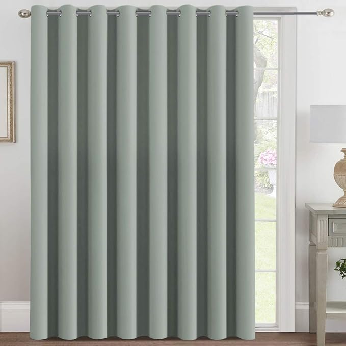 H.VERSAILTEX Blackout Patio Curtains 100 x 108 Inches for Sliding Door Extral Wide Blackout Curtain Panels Thermal Insulated Room Divider - Grommet Top, 9' Tall by 8.5' Wide - Light Sage