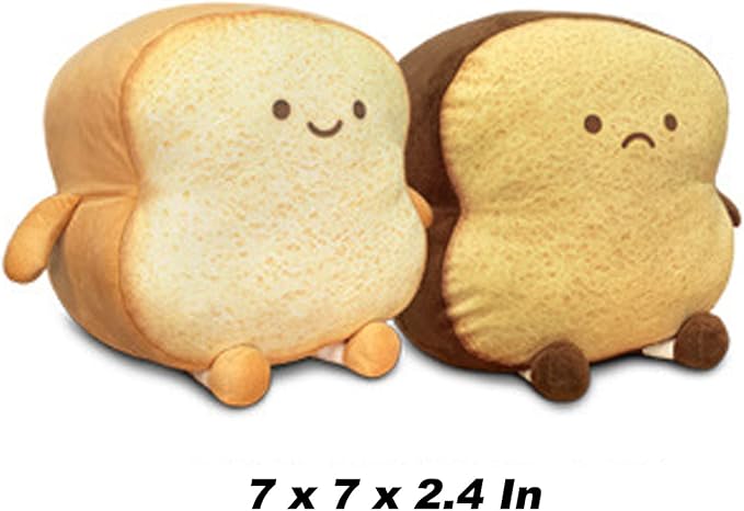 Nenalayo Toast Sliced Bread Pillow,Bread Shape Plush Pillow,Facial Expression Soft Toast Bread Food Sofa Cushion Stuffed Doll Toy for Kids Adults Gift Home Bed Room Decor (S)