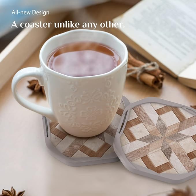 UMIRRO Absorbent Felt Coasters for Drinks, Rustic Farmhouse Cup Coaster for Coffee Table Decor, Small Unique Birthday Gift Ideas for Men, Dad, Him, Women Mom, Her, 4", Brown, Set of 4