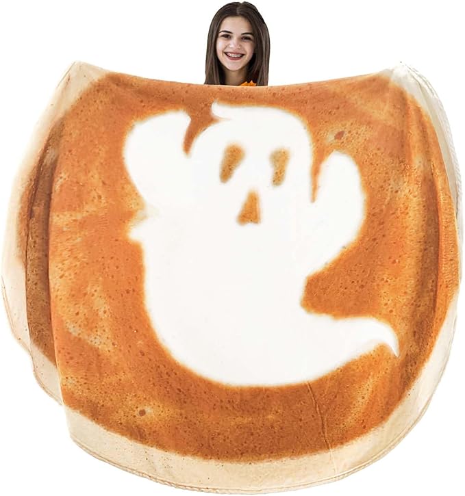 Vessia Giant Ghost Coffee Throw Blanket, Realistic Funny Food Blanket for Adults and Kids, 300GSM Giant Soft Cookies Throw for Couch, Sofa, Bed, Fun Cozy Round Home Decor for All Seasons, 60 inches