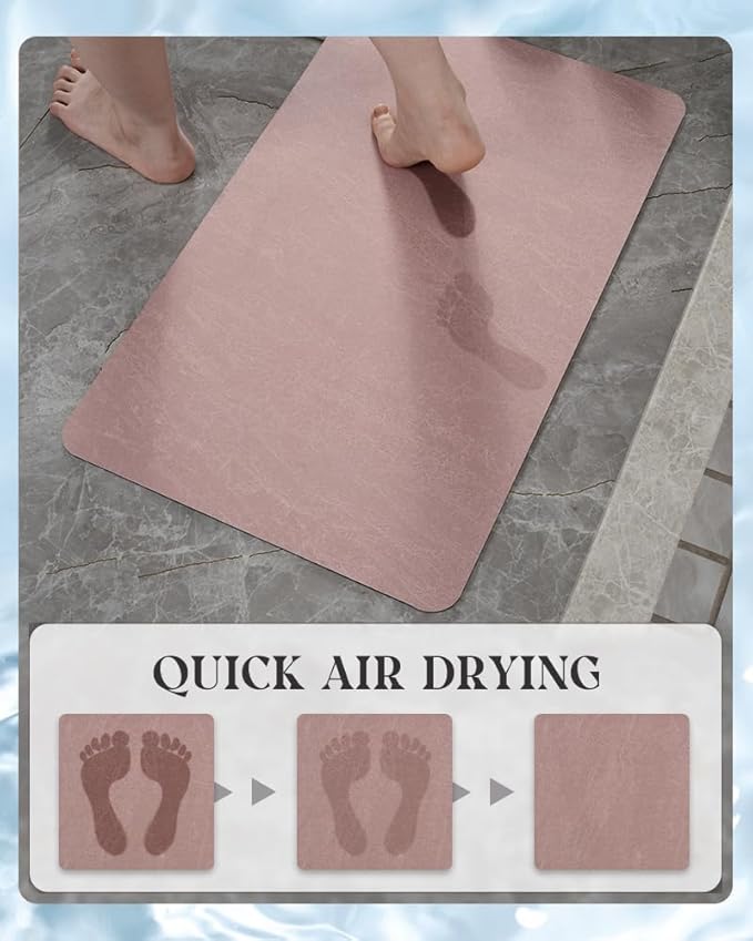 MontVoo -Bath Mat Rug-Rubber Backing Non Slip Quick Dry Absorbent Thin Bathroom Rugs Fit Under Door-Faux Suede Surface Bathroom Floor Mats-Shower Rug for in Front of Bathtub Shower Dusty Rose 16"x24"