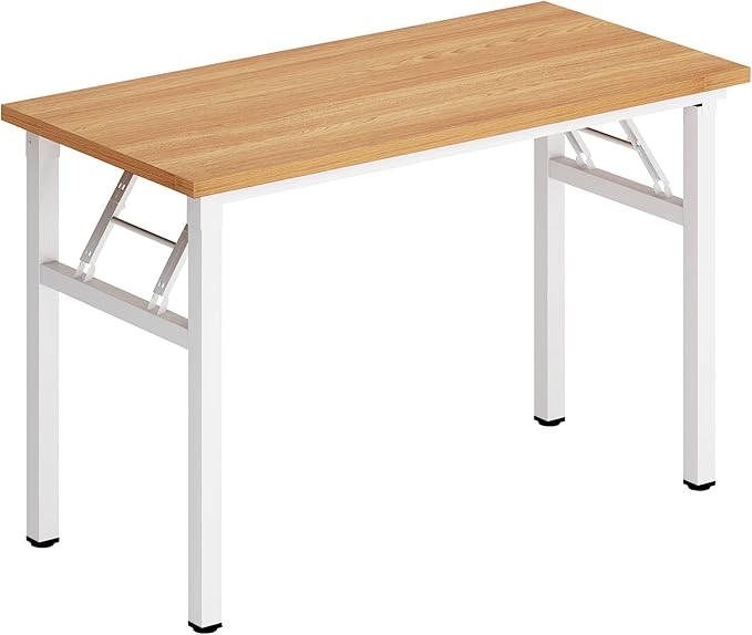 DlandHome Folding Desk - 31.5 Inch Small Computer Desk for Home Office - Folding Table Writing Table for Small Spaces - No Assembly Required - Teak & White Frame