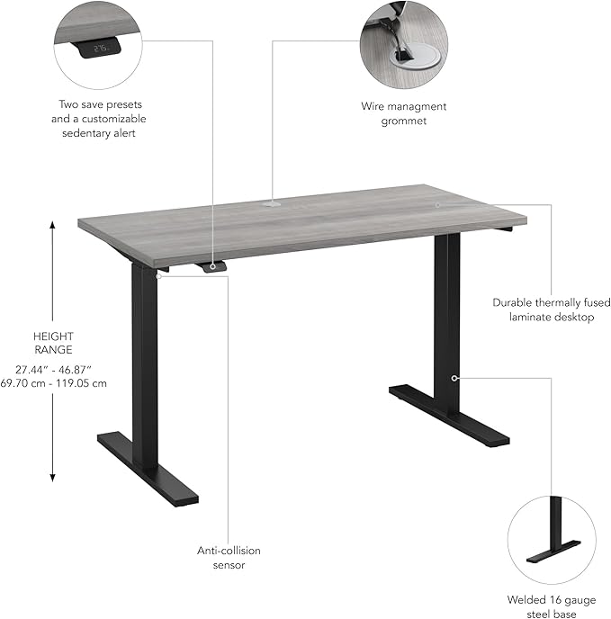 Bush Business Furniture 48-inch Electric Height Adjustable Standing Desk, Ergonomic Sit-Stand Computer Table for Home and Professional Office, Move 60 Series, Platinum Gray with Black Base