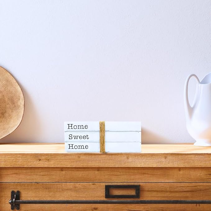 TenXVI Designs Home Sweet Home Sign Decorative Books - Set of 3 White Rustic Blank Books with Real Pages for Coffee Table Decor, Entryway Table Home Decor, Blank Books