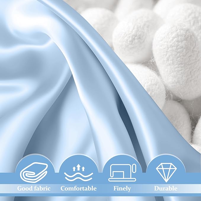 2 Pack 100% Pure Silk Pillowcase for Hair and Skin, Both Sides Mulberry Silk Pillowcases with Hidden Zipper, Cooling Pillowcase 19 Momme, 600 Thread Silk Pillow Cases Standard Size, Light Blue